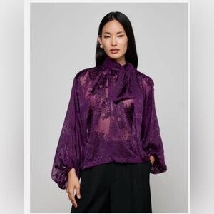L'AGENCE Violet Satin Burnout Blouse